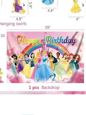 Princess Birthday Backdrop - Pink Happy Birthday Scene